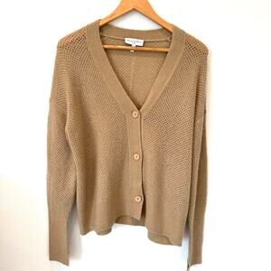 Michael Stars Cozy Open Knit Neutral Tan Cardigan Grandpa Sweater Small